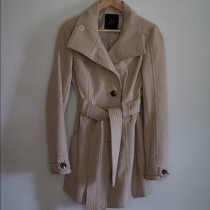 Tan coat with waist tie